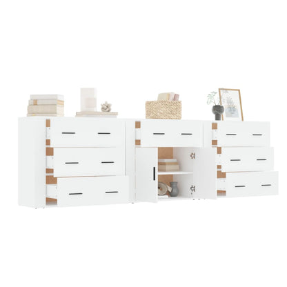 Dressoirs 3 St Bewerkt Hout Wit