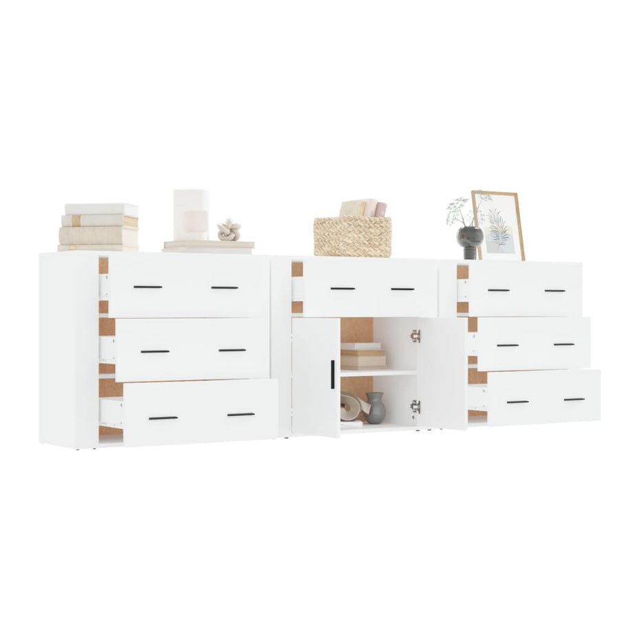Dressoirs 3 St Bewerkt Hout Wit