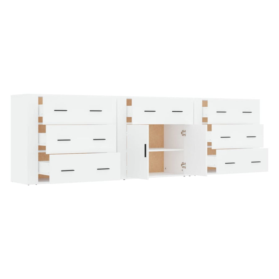 Dressoirs 3 St Bewerkt Hout Wit