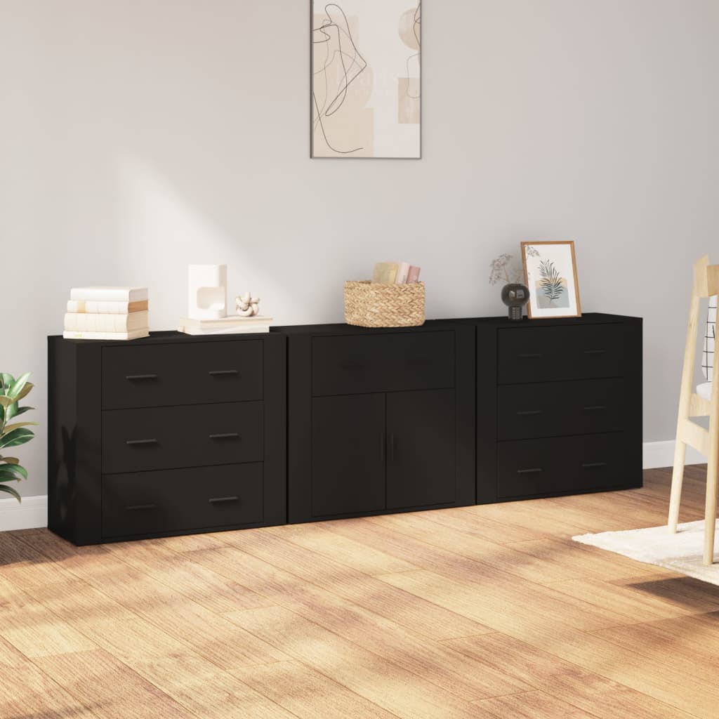 Dressoirs 3 St Bewerkt Hout Wit