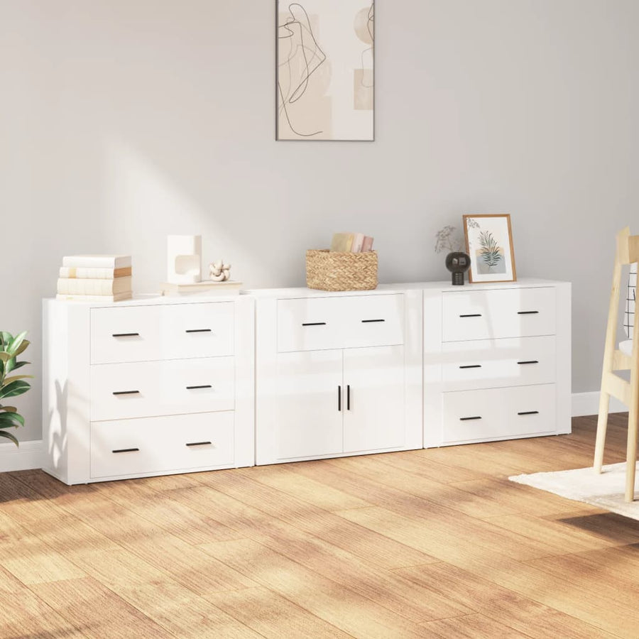 Dressoirs 3 St Bewerkt Hout Wit