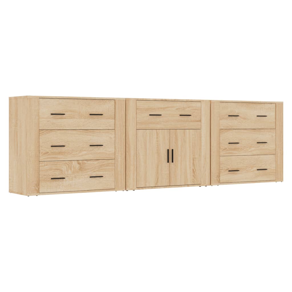 Dressoirs 3 St Bewerkt Hout Sonoma Eiken