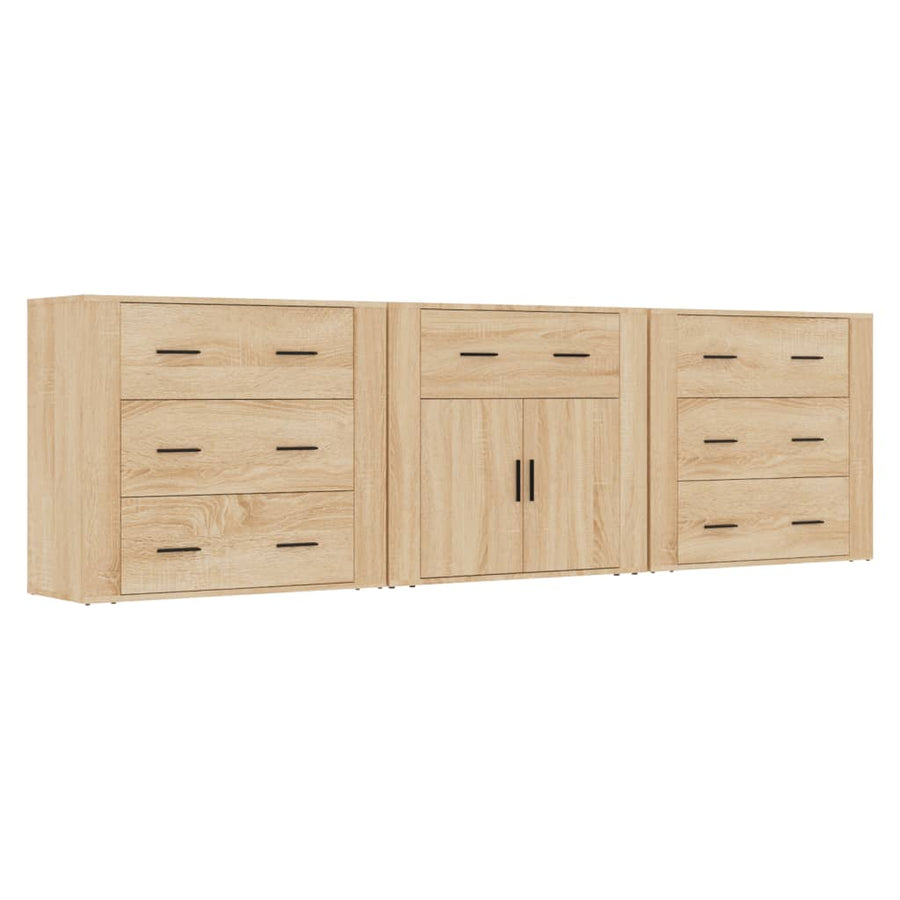 Dressoirs 3 St Bewerkt Hout Sonoma Eiken