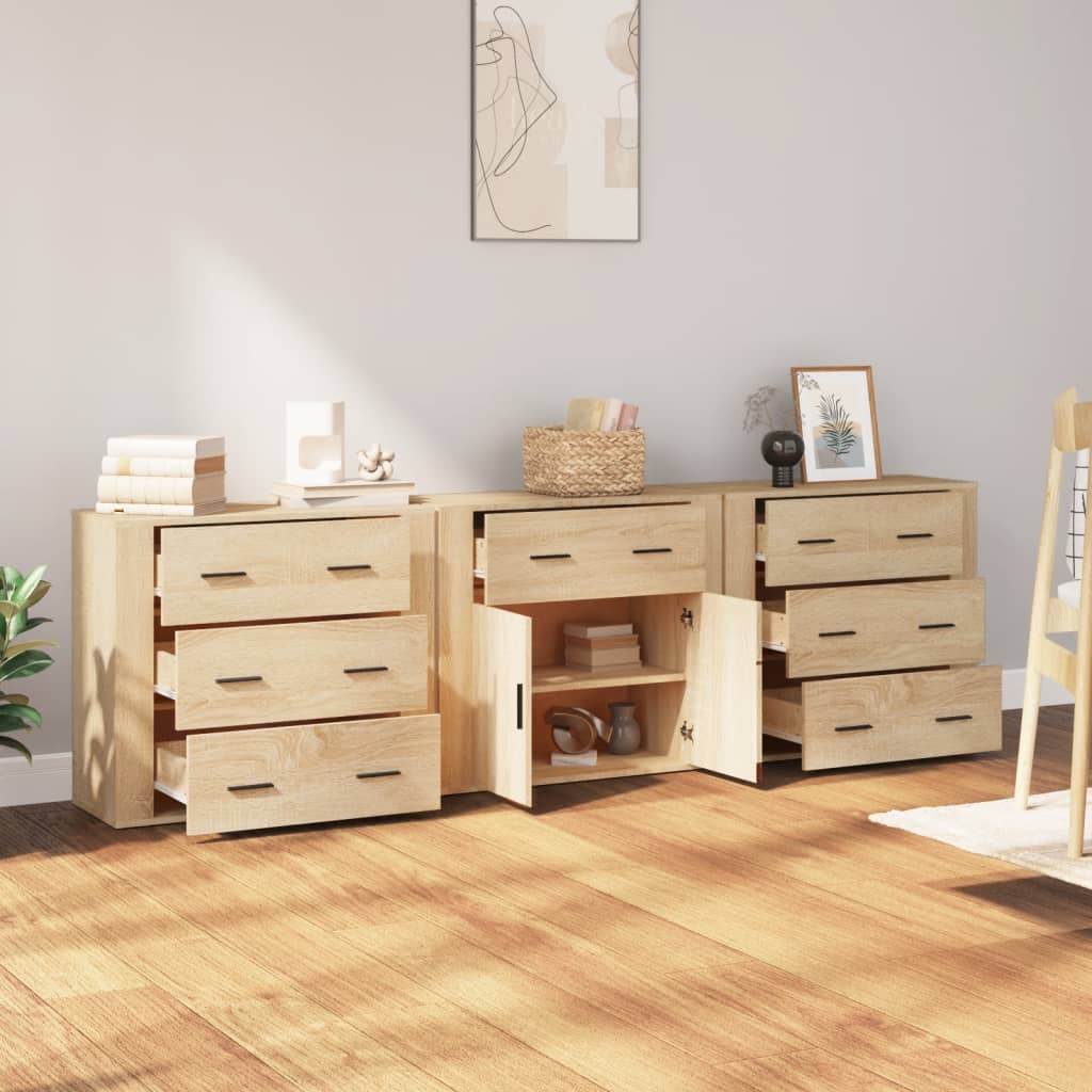 Dressoirs 3 St Bewerkt Hout Sonoma Eiken