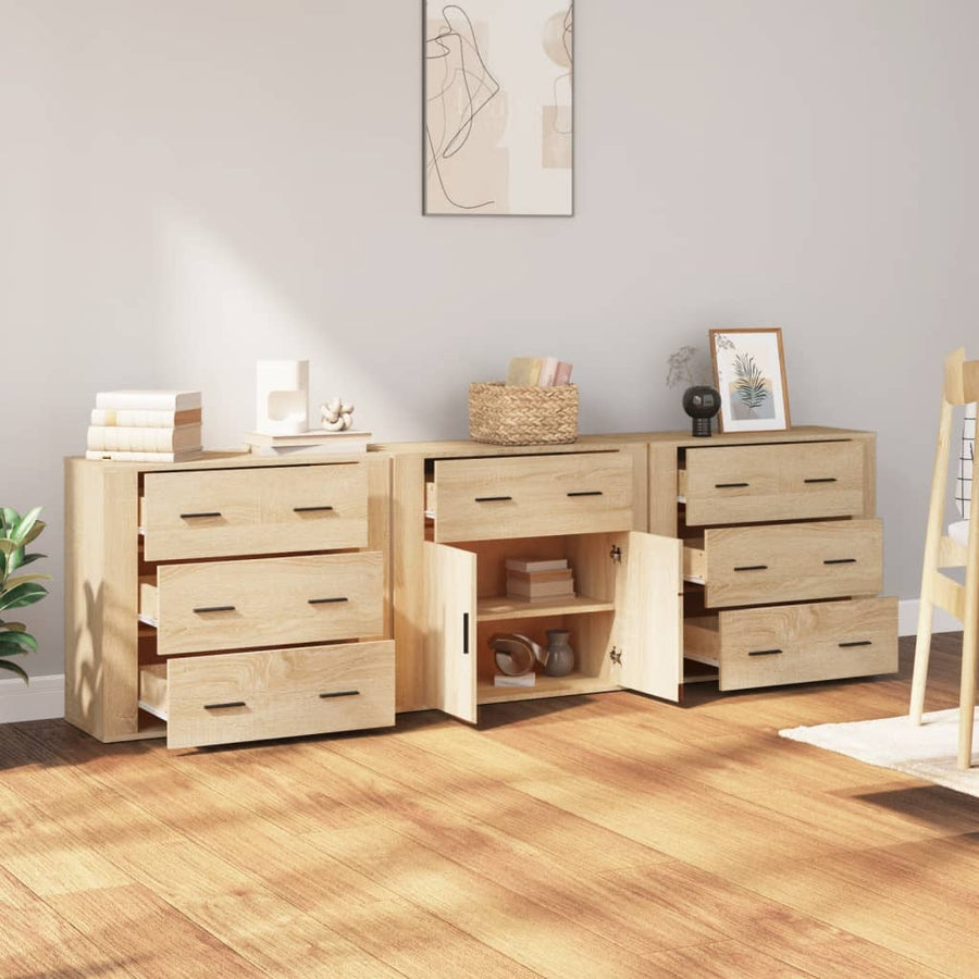Dressoirs 3 St Bewerkt Hout Sonoma Eiken