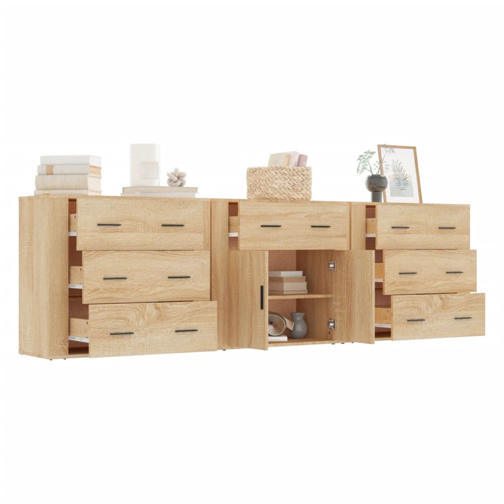 Dressoirs 3 St Bewerkt Hout Sonoma Eiken