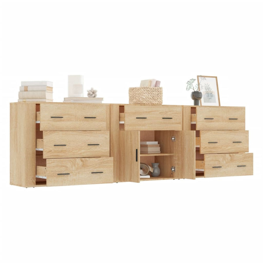 Dressoirs 3 St Bewerkt Hout Sonoma Eiken