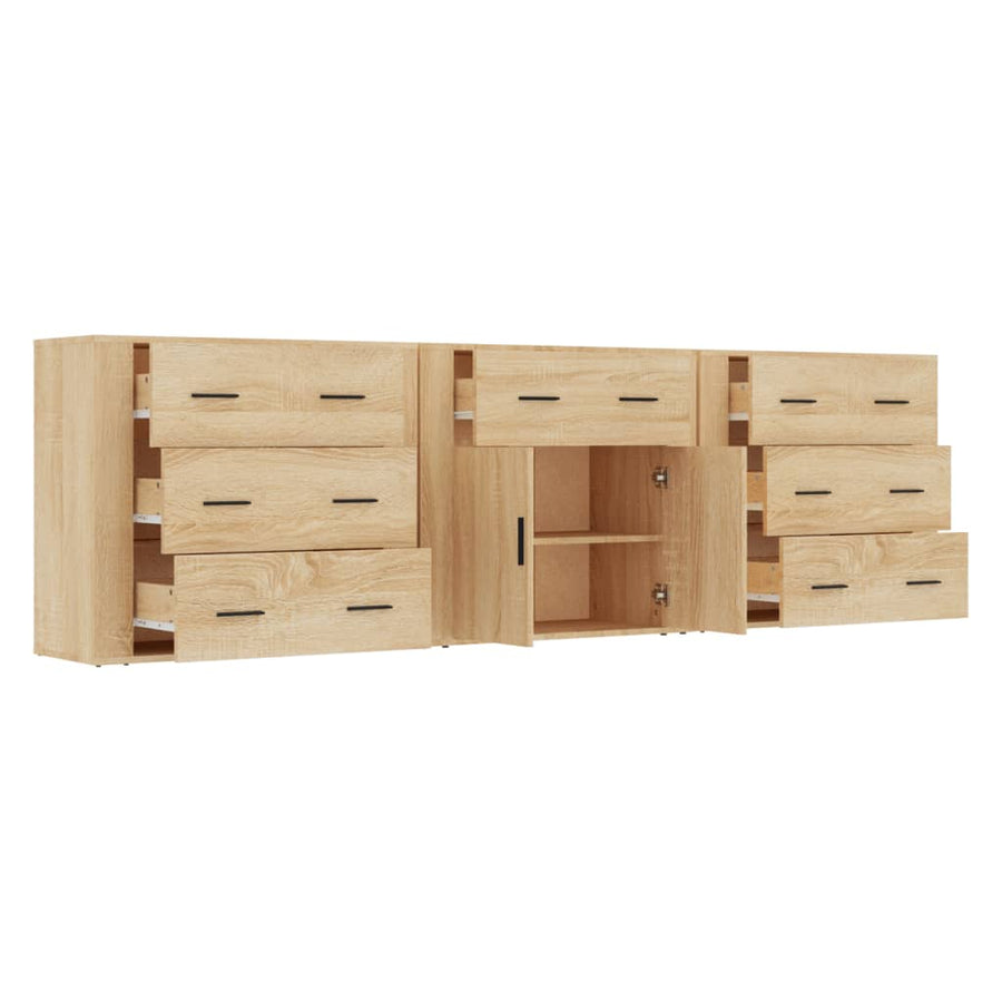 Dressoirs 3 St Bewerkt Hout Sonoma Eiken