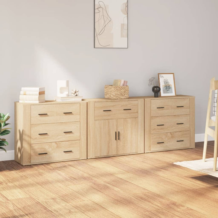 Dressoirs 3 St Bewerkt Hout Sonoma Eiken
