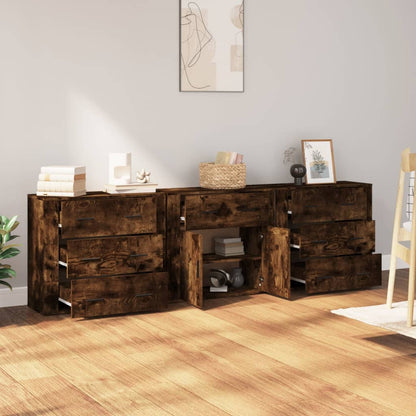 Dressoirs 3 st bewerkt hout gerookt eikenkleurig