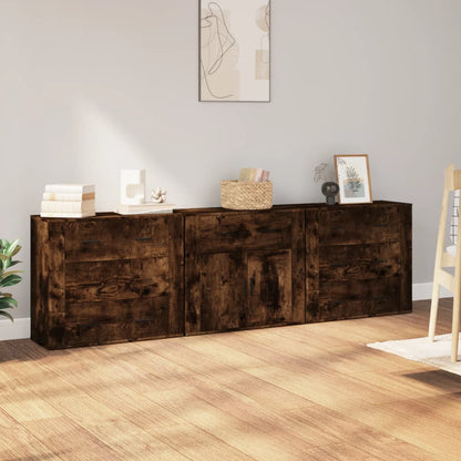 Dressoirs 3 st bewerkt hout gerookt eikenkleurig