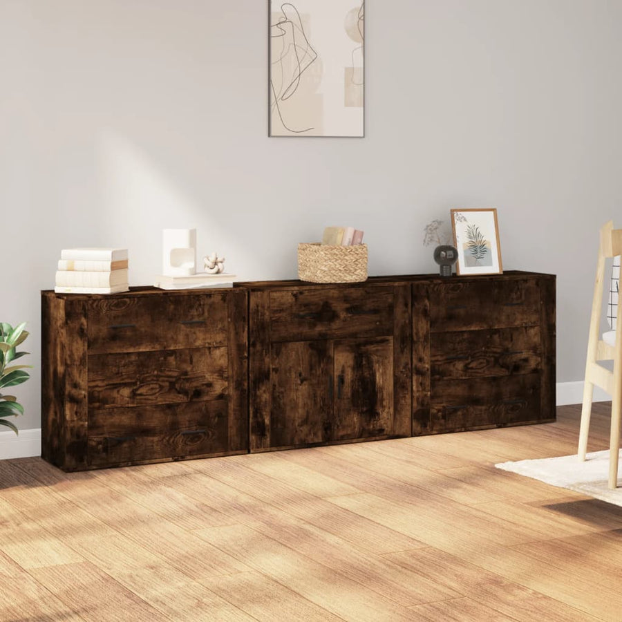 Dressoirs 3 St Bewerkt Hout Wit