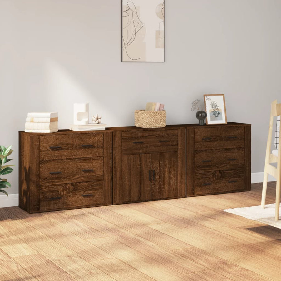 Dressoirs 3 St Bewerkt Hout Wit