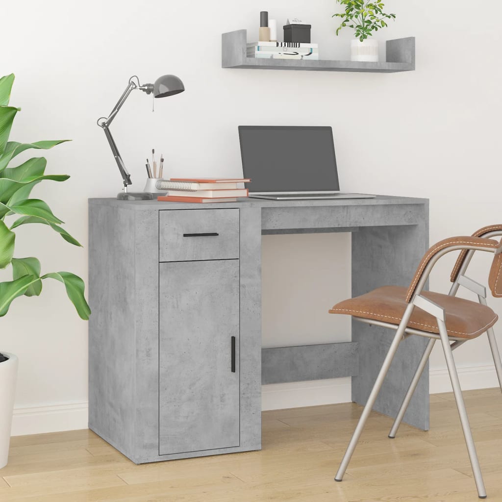 Bureau Met Kast Bewerkt Hout Betongrijs