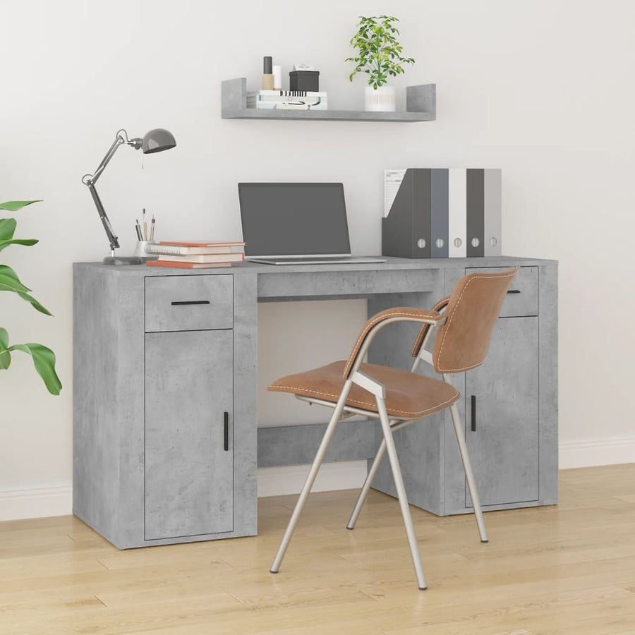 Bureau Met Kast Bewerkt Hout Betongrijs