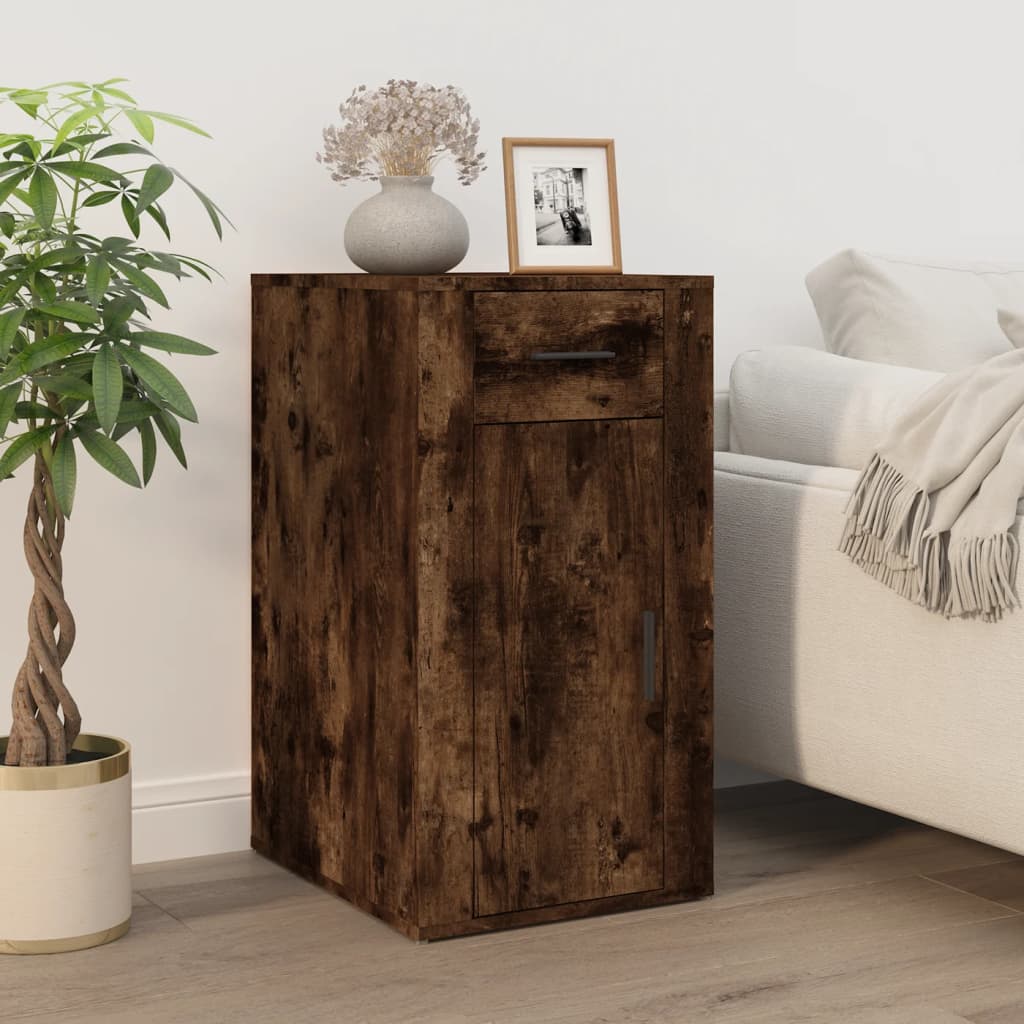 Bureau Met Kast Bewerkt Hout Gerookt Eikenkleurig