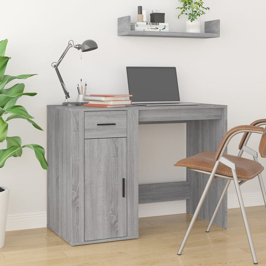 Bureau Met Kast Bewerkt Hout Grijs Sonoma Eikenkleurig