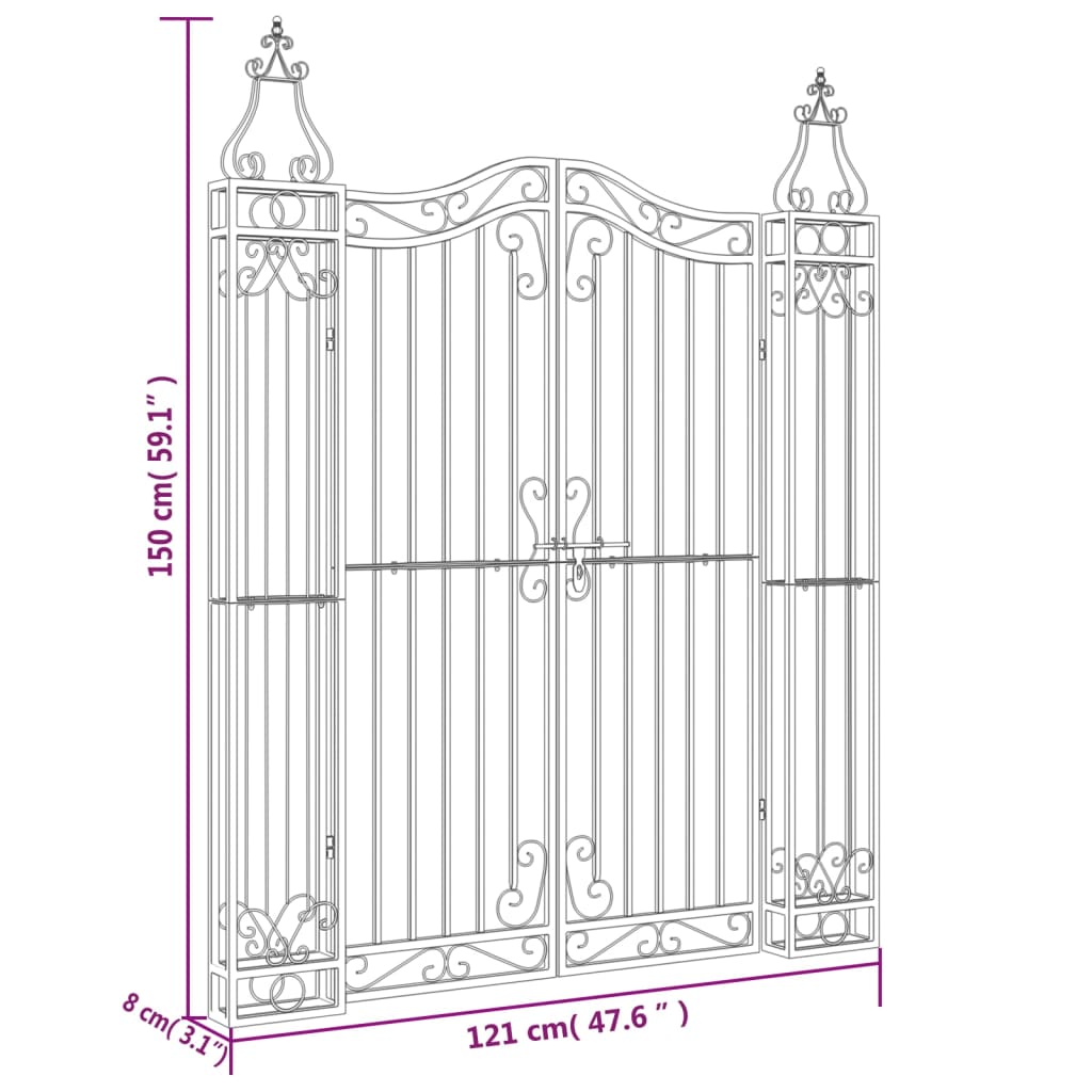Poort 121x8x150 cm smeedijzer zwart 121 x 8 x 150 cm
