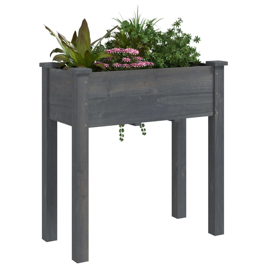 Plantenbak Met Voering 71X37X76 Cm Massief Vurenhout Grijs