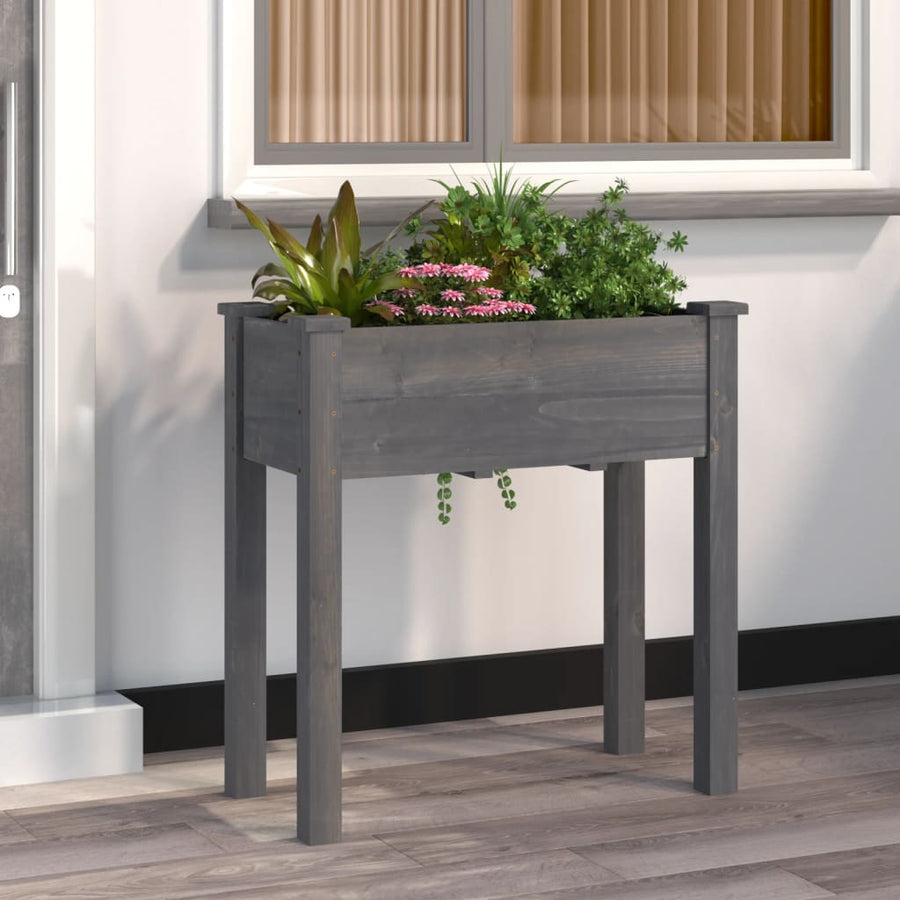 Plantenbak Met Voering 71X37X76 Cm Massief Vurenhout Grijs