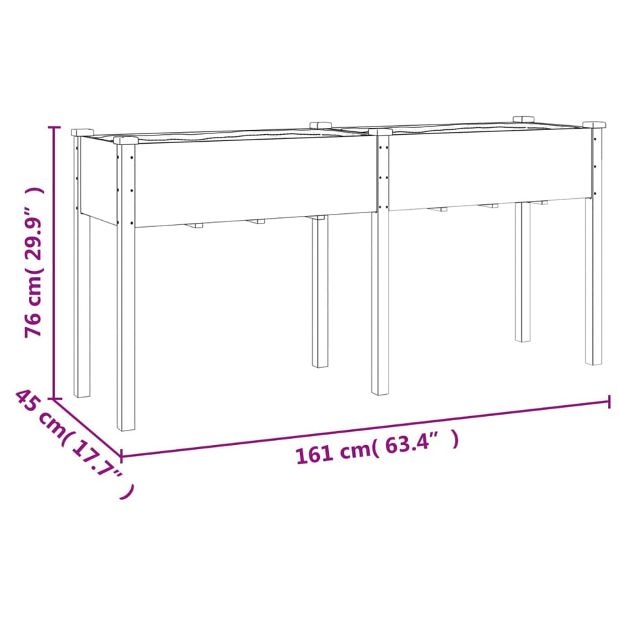 Plantenbak Met Voering Massief Vurenhout 161 x 45 x 76 cm Naturel