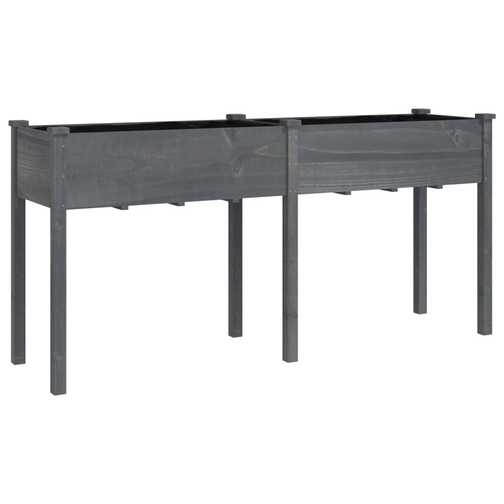 Plantenbak Met Voering 161X45X76 Cm Massief Vurenhout Grijs
