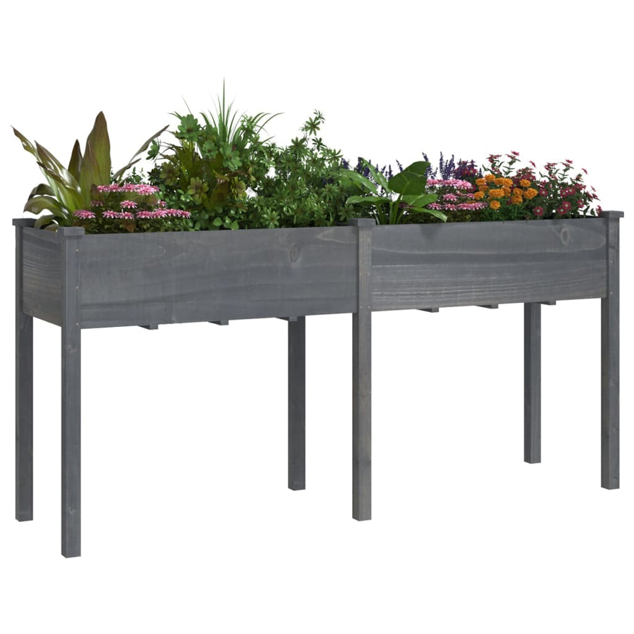 Plantenbak Met Voering 161X45X76 Cm Massief Vurenhout Grijs