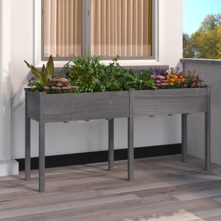 Plantenbak Met Voering 161X45X76 Cm Massief Vurenhout Grijs