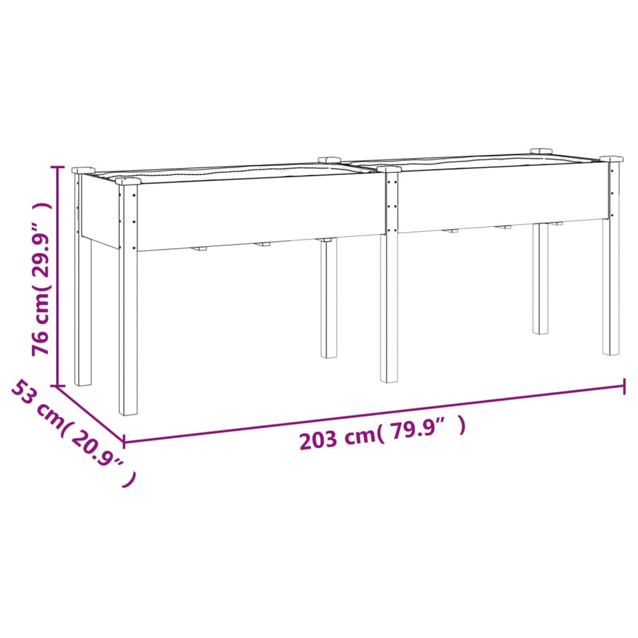 Plantenbak Met Voering 203X53X76 Cm Massief Vurenhout