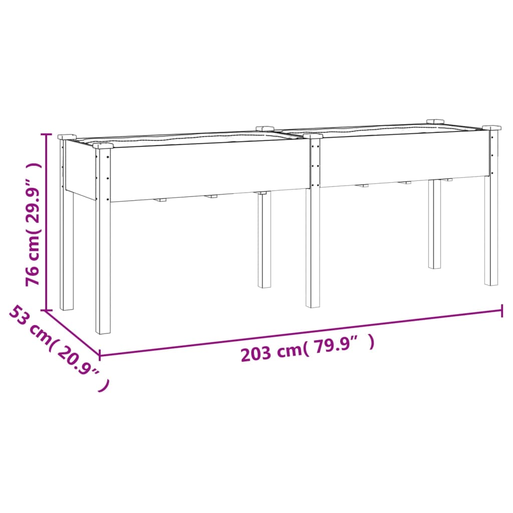Plantenbak Met Voering 203X53X76 Cm Massief Vurenhout Bruin