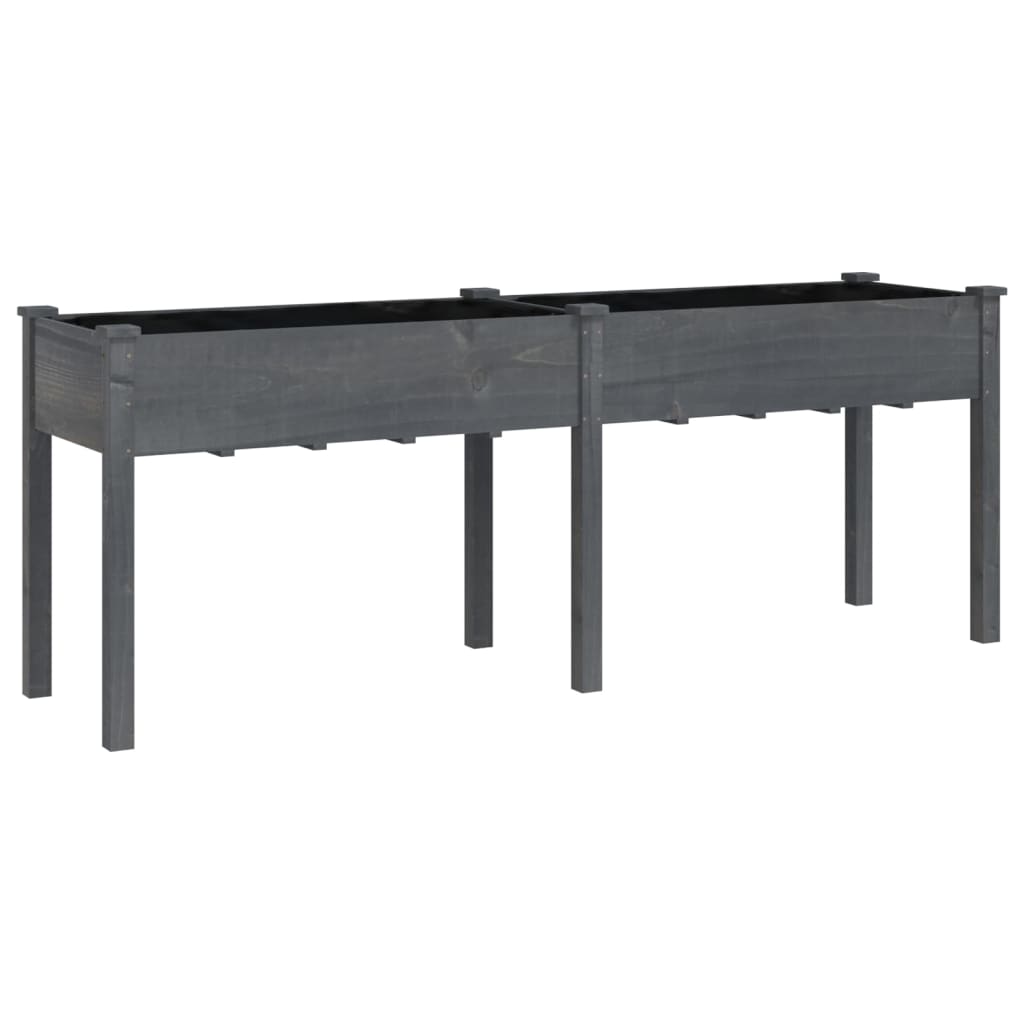 Plantenbak Met Voering 203X53X76 Cm Massief Vurenhout Grijs