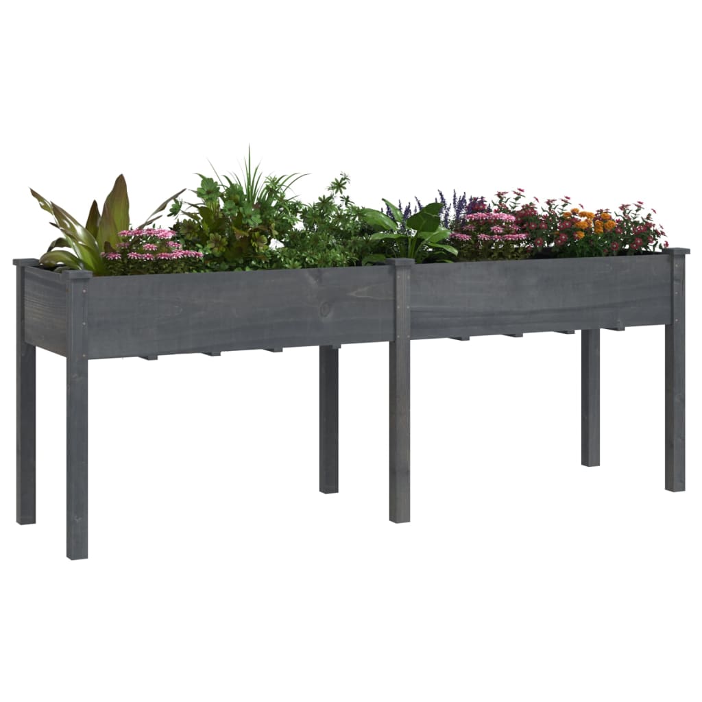 Plantenbak Met Voering 203X53X76 Cm Massief Vurenhout Grijs