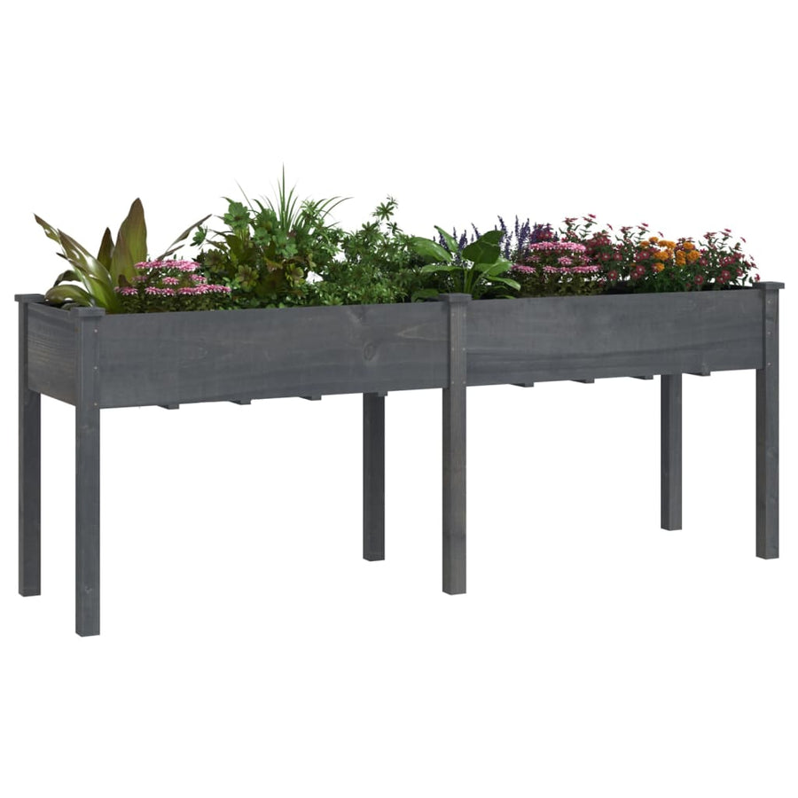 Plantenbak Met Voering 203X53X76 Cm Massief Vurenhout Grijs