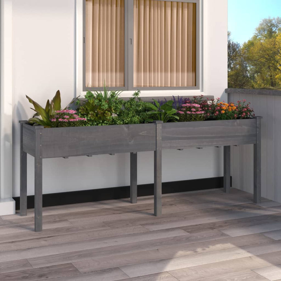 Plantenbak Met Voering 203X53X76 Cm Massief Vurenhout Grijs