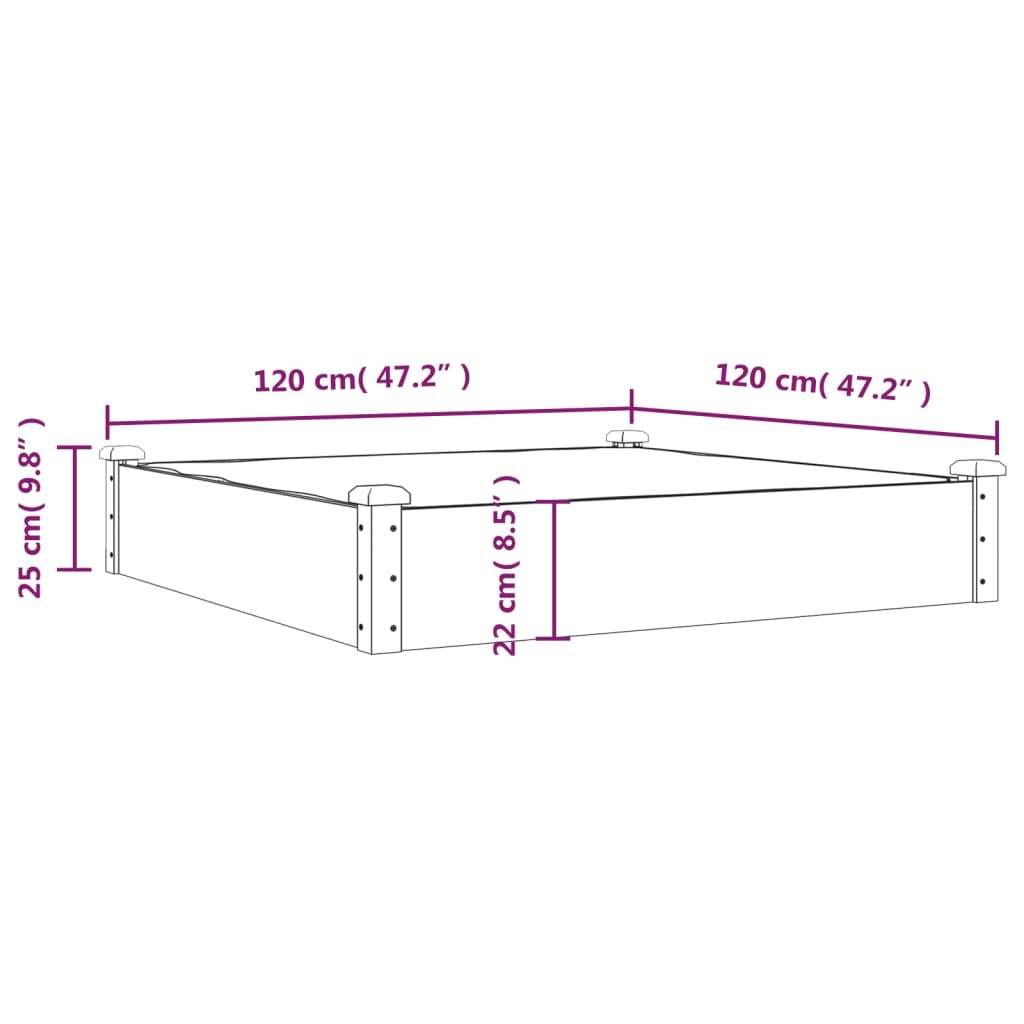 Plantenbak Verhoogd Met Voering 120X120X25 Cm Vurenhout Bruin