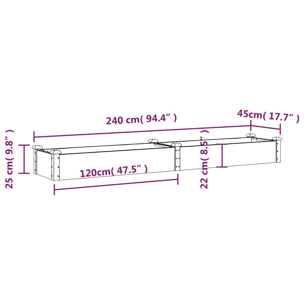 Plantenbak Verhoogd Met Voering Vurenhout 240 x 45 x 25 cm Grijs
