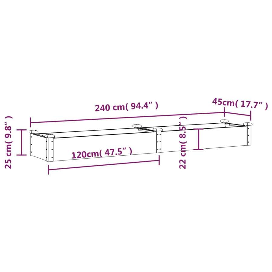 Plantenbak Verhoogd Met Voering Vurenhout 240 x 45 x 25 cm Grijs