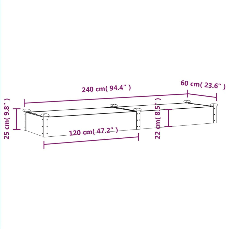 Plantenbak Verhoogd Met Voering Vurenhout 240 x 60 x 25 cm Grijs