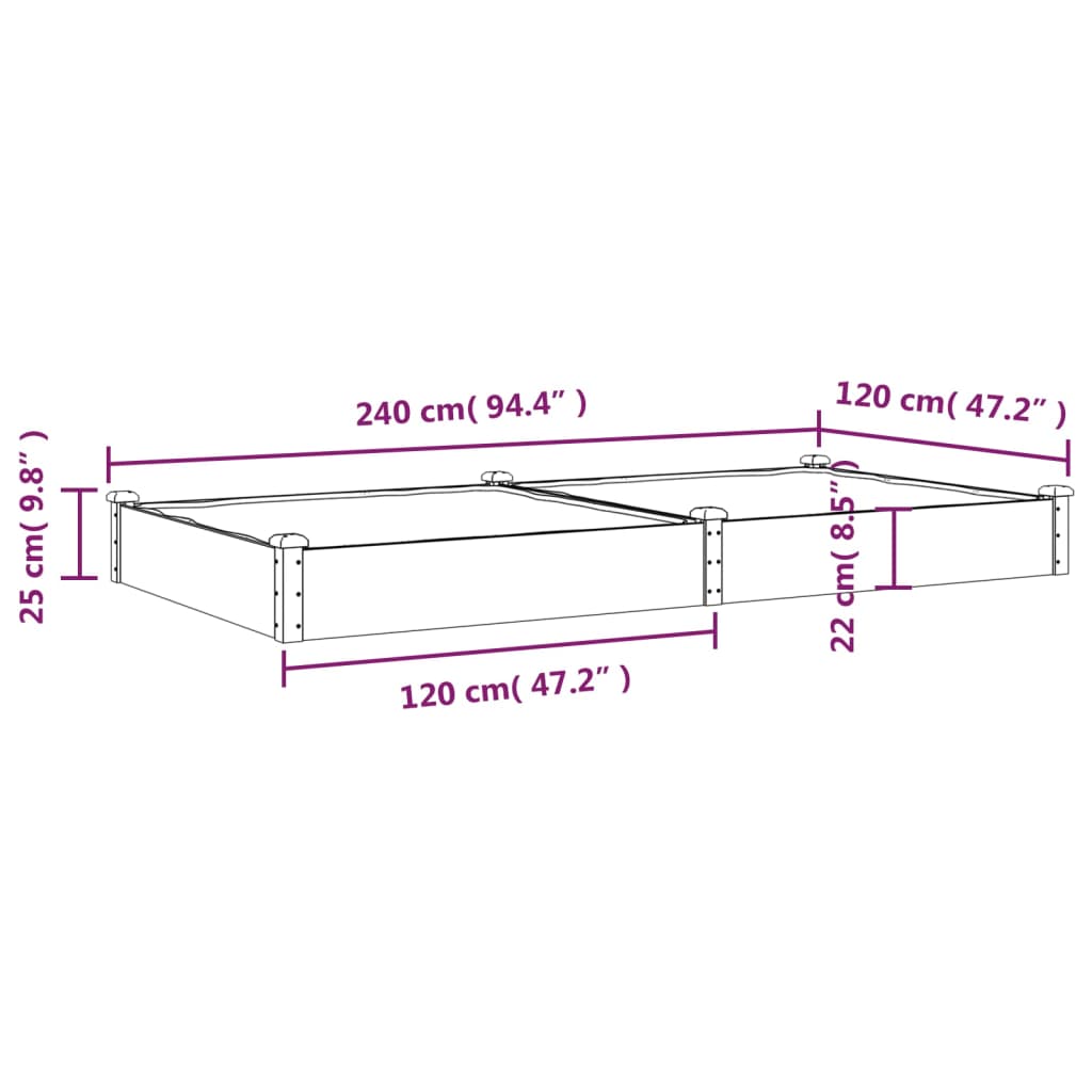 Plantenbak Verhoogd Met Voering 240X120X25 Cm Vurenhout Grijs