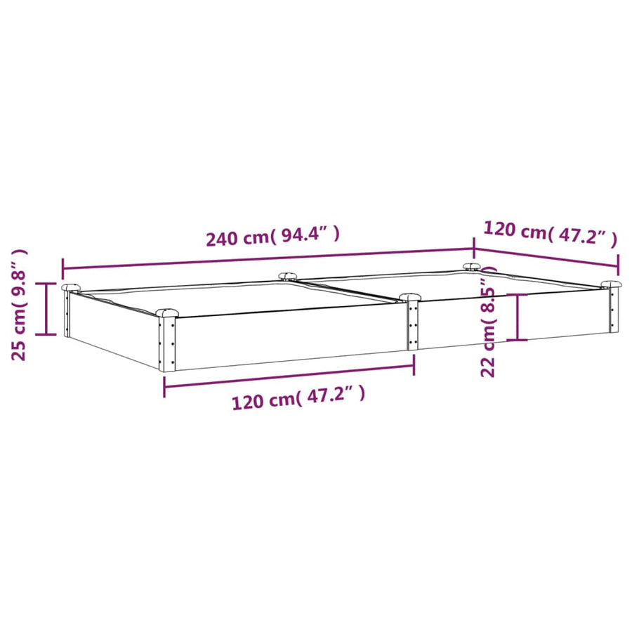 Plantenbak Verhoogd Met Voering 240X120X25 Cm Vurenhout Grijs