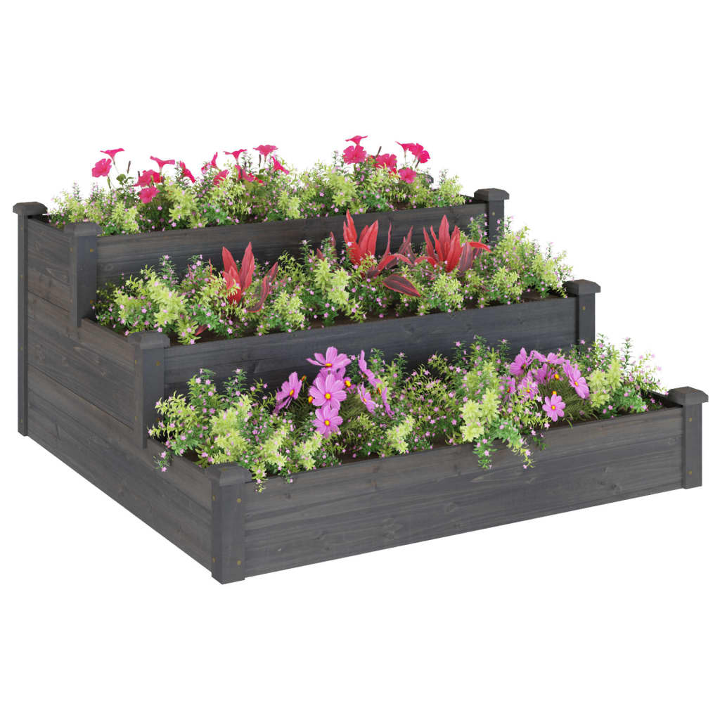 Plantenbak Verhoogd 20X20X56 Cm Massief Vurenhout Grijs