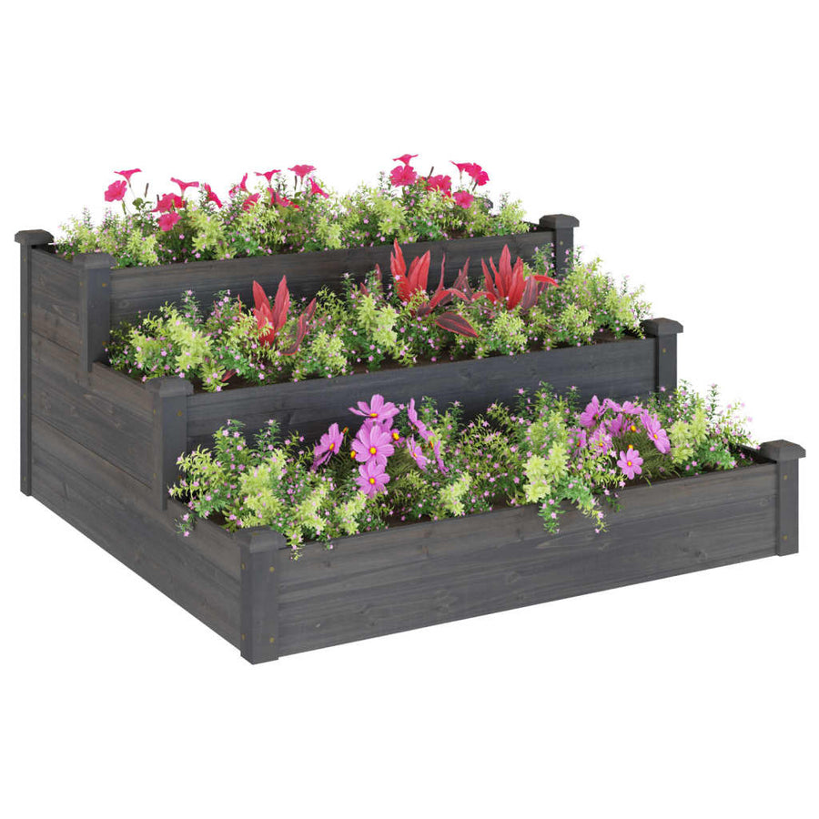Plantenbak Verhoogd 20X20X56 Cm Massief Vurenhout Grijs