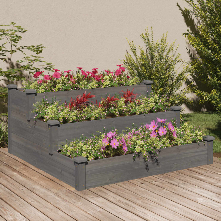 Plantenbak Verhoogd 20X20X56 Cm Massief Vurenhout Grijs