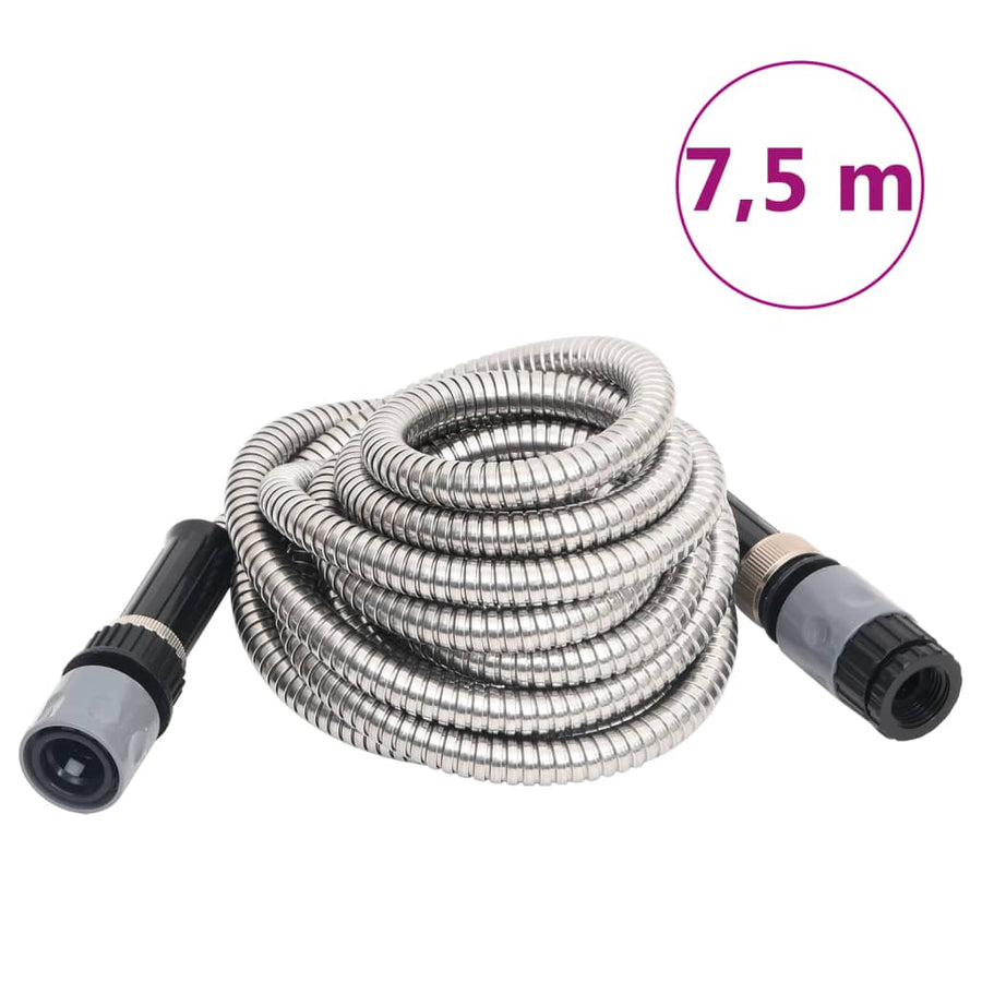 Tuinslang Met Sproeikop 0,6'' 7,5 M Roestvrij Staal Zilverkleur 7.5 m
