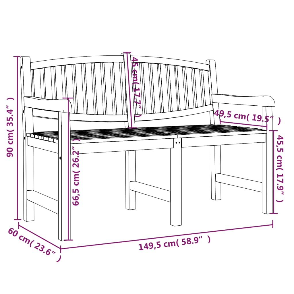 Tuinbank 49,5X60X90 Cm Massief Teakhout 149.5 x 60 x 90 cm