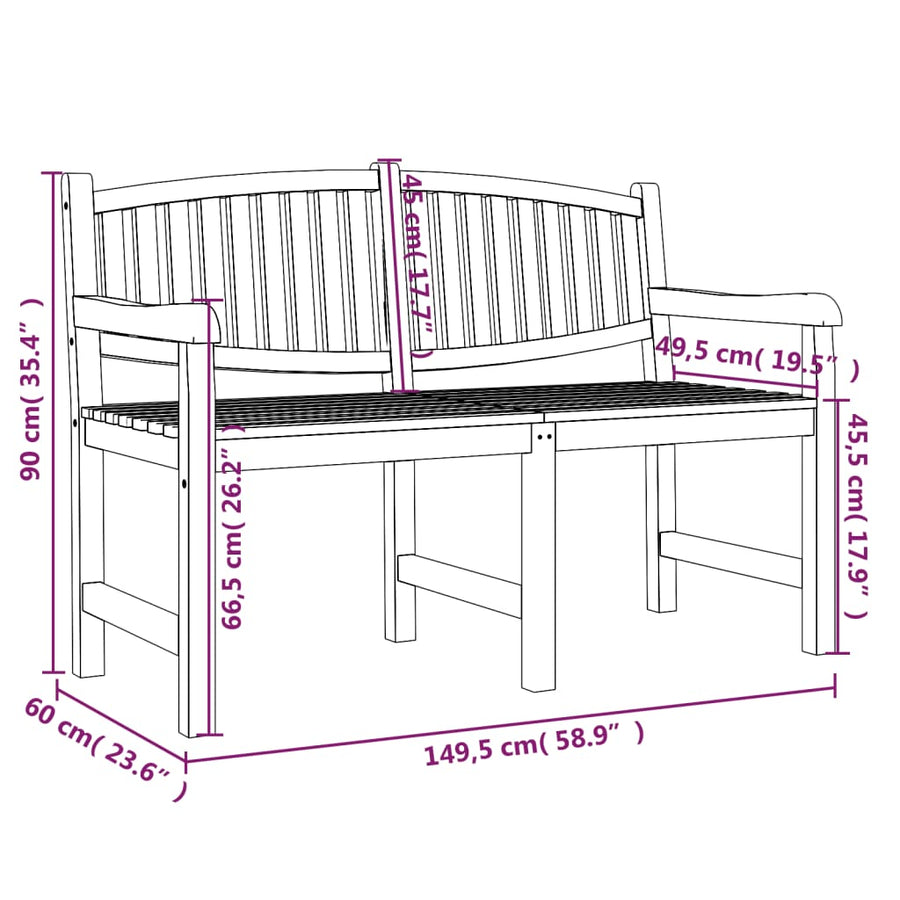 Tuinbank 49,5X60X90 Cm Massief Teakhout 149.5 x 60 x 90 cm