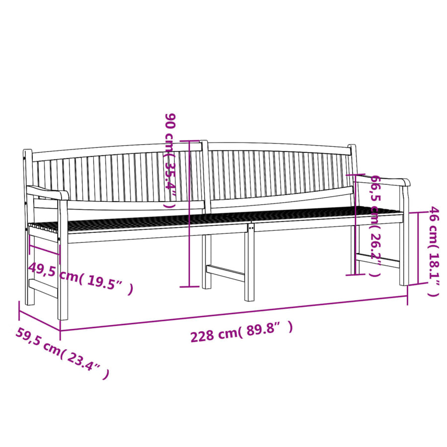 Tuinbank 228X59,5X90 Cm Massief Teakhout 228 x 59.5 x 90 cm