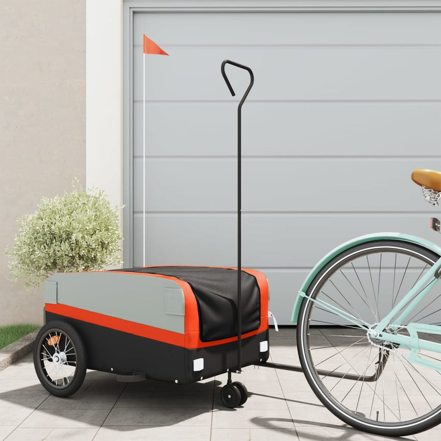 Fietstrailer 45 kg ijzer zwart en oranje 138 x 69 x 58 cm orange