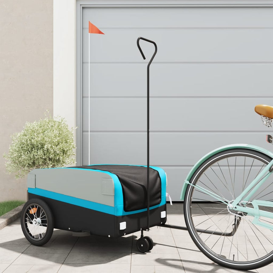 Fietstrailer 45 kg ijzer zwart en blauw 138 x 69 x 58 cm Blauw