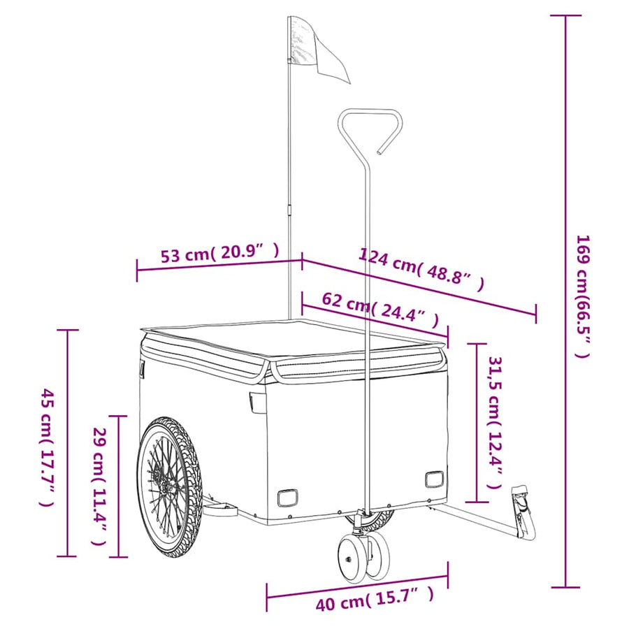 Fietstrailer 30 kg ijzer zwart en oranje